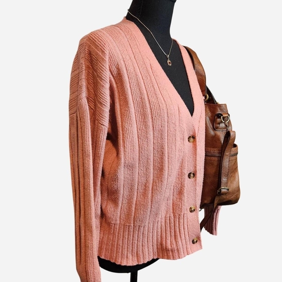 Nine West Academia Old Money Pink Button-Up Cable Knit Cardigan - Picture 7 of 7